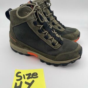 Columbia Kids Boots - Olive, Black, and Orange